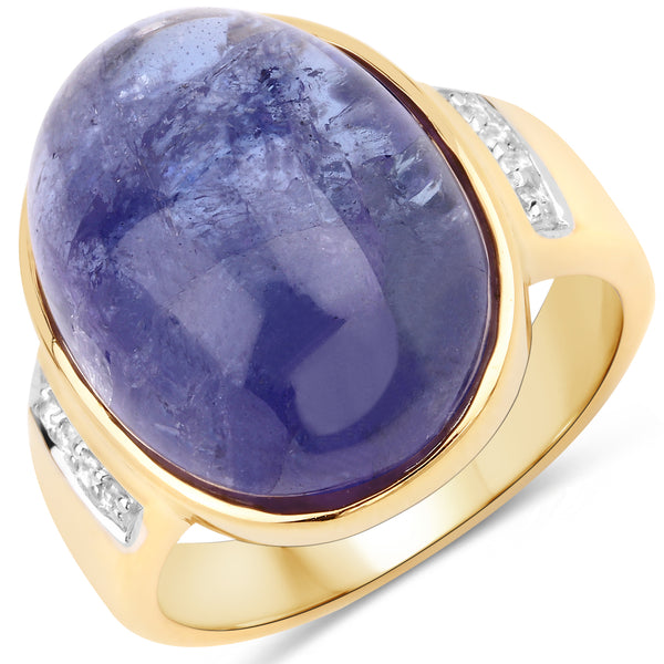 Genuine 14K Yellow Gold Plated Tanzanite and White Topaz Sterling Silver Solitaire Ring