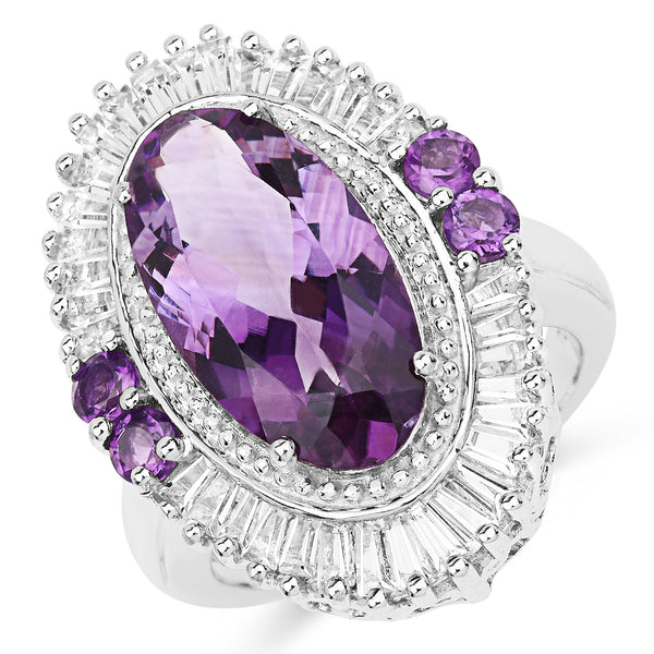 Genuine Amethyst and White Topaz Sterling Silver Graduated Ring