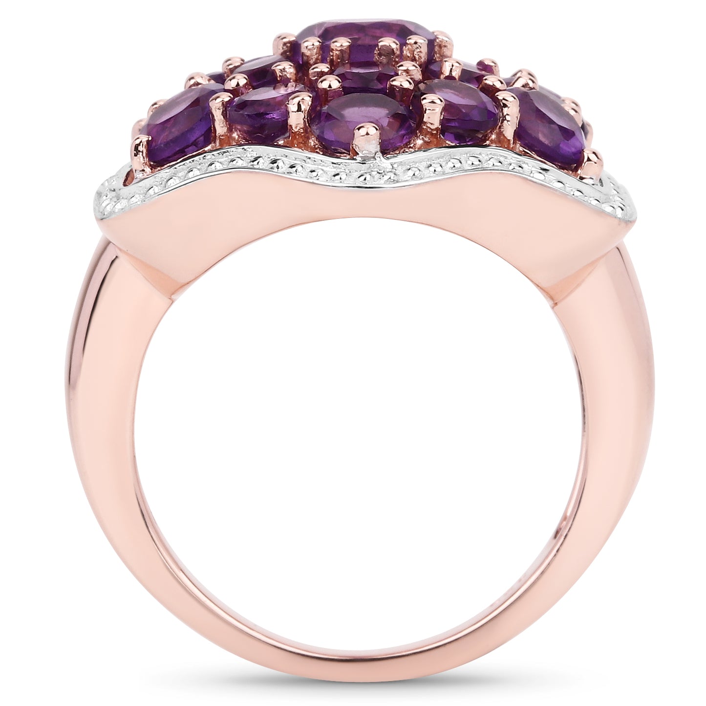 Genuine 14K Rose Gold Plated Amethyst  Sterling Silver Cluster Ring