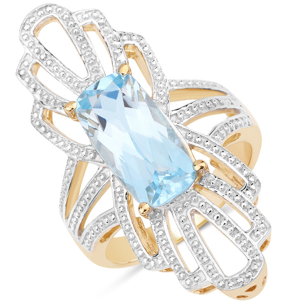 Genuine 14K Yellow Gold Plated Blue Topaz Sterling Silver Ring