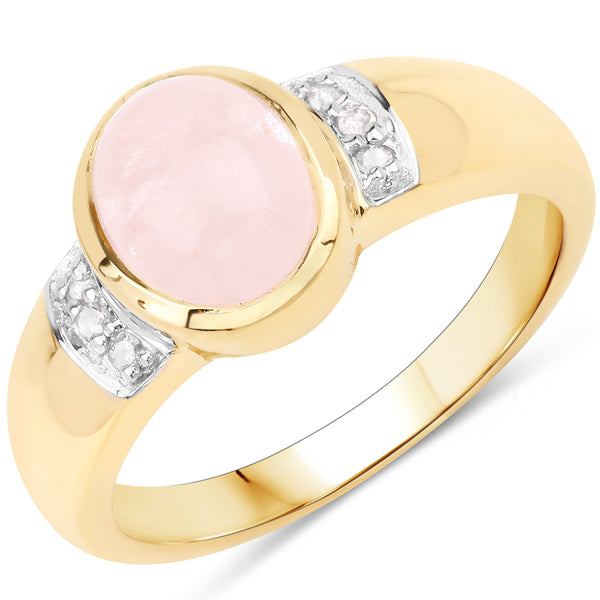 Genuine 14K Yellow Gold Plated Morganite and White Diamond Sterling Silver Ring