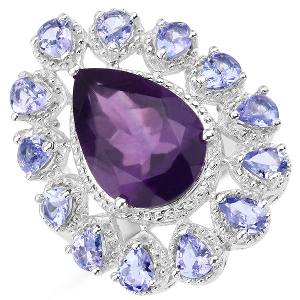 Genuine Amethyst and Tanzanite Sterling Silver Ring