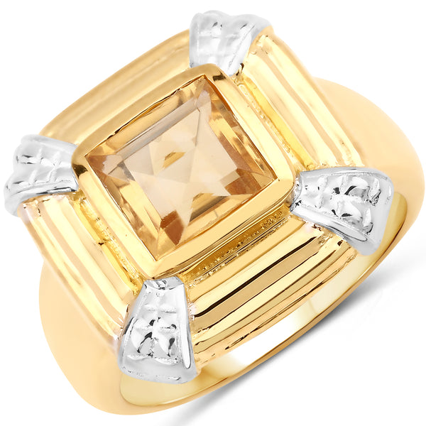 Genuine 14K Yellow Gold Plated Citrine Sterling Silver Solitaire Ring