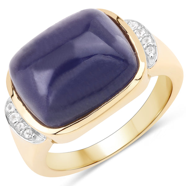 Genuine 14K Yellow Gold Plated Tanzanite and White Topaz Sterling Silver Band Ring