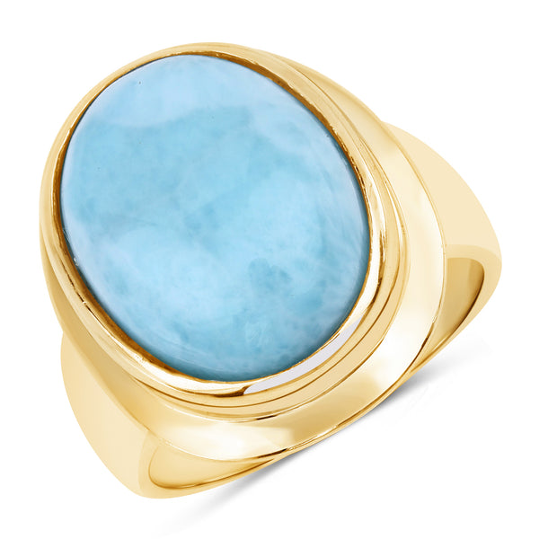 Genuine 14K Yellow Gold Plated Larimar Sterling Silver Ring