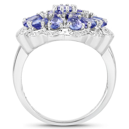 Genuine Tanzanite Sterling Silver Floral Ring