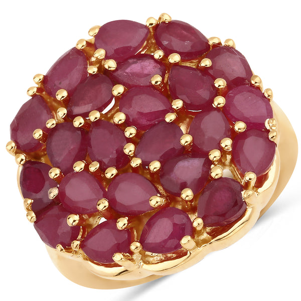 Genuine 14K Yellow Gold Plated Ruby Sterling Silver Cluster Ring