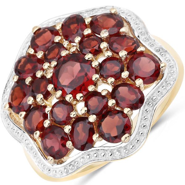 Genuine 14K Yellow Gold Plated Garnet Sterling Silver Ring