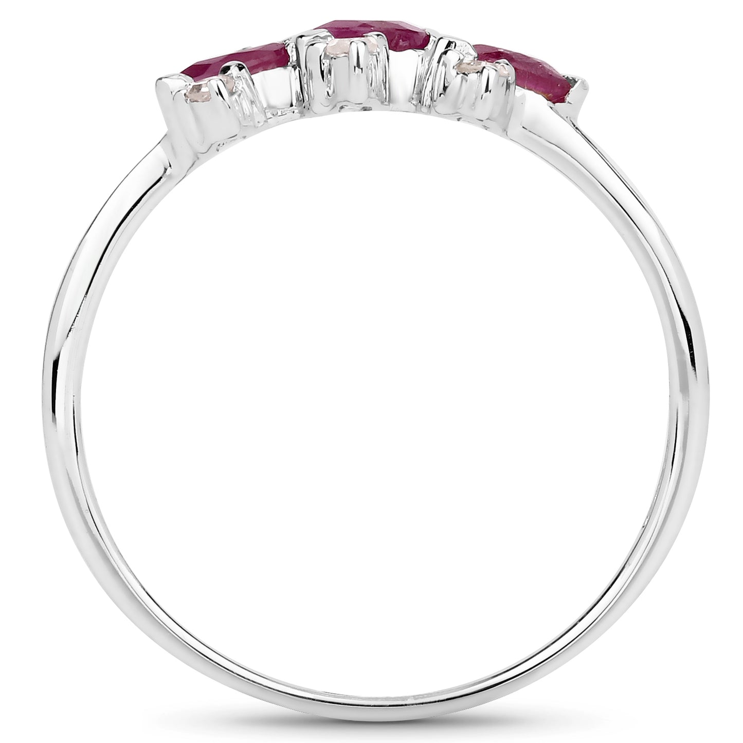 Genuine Ruby and White Diamond Sterling Silver 3-Stone Graduated Ring