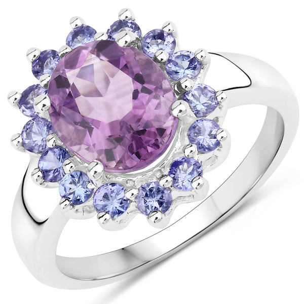 Genuine Amethyst and Tanzanite Sterling Silver Halo Ring