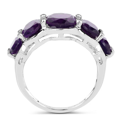 Genuine Amethyst Sterling Silver Graduated Ring