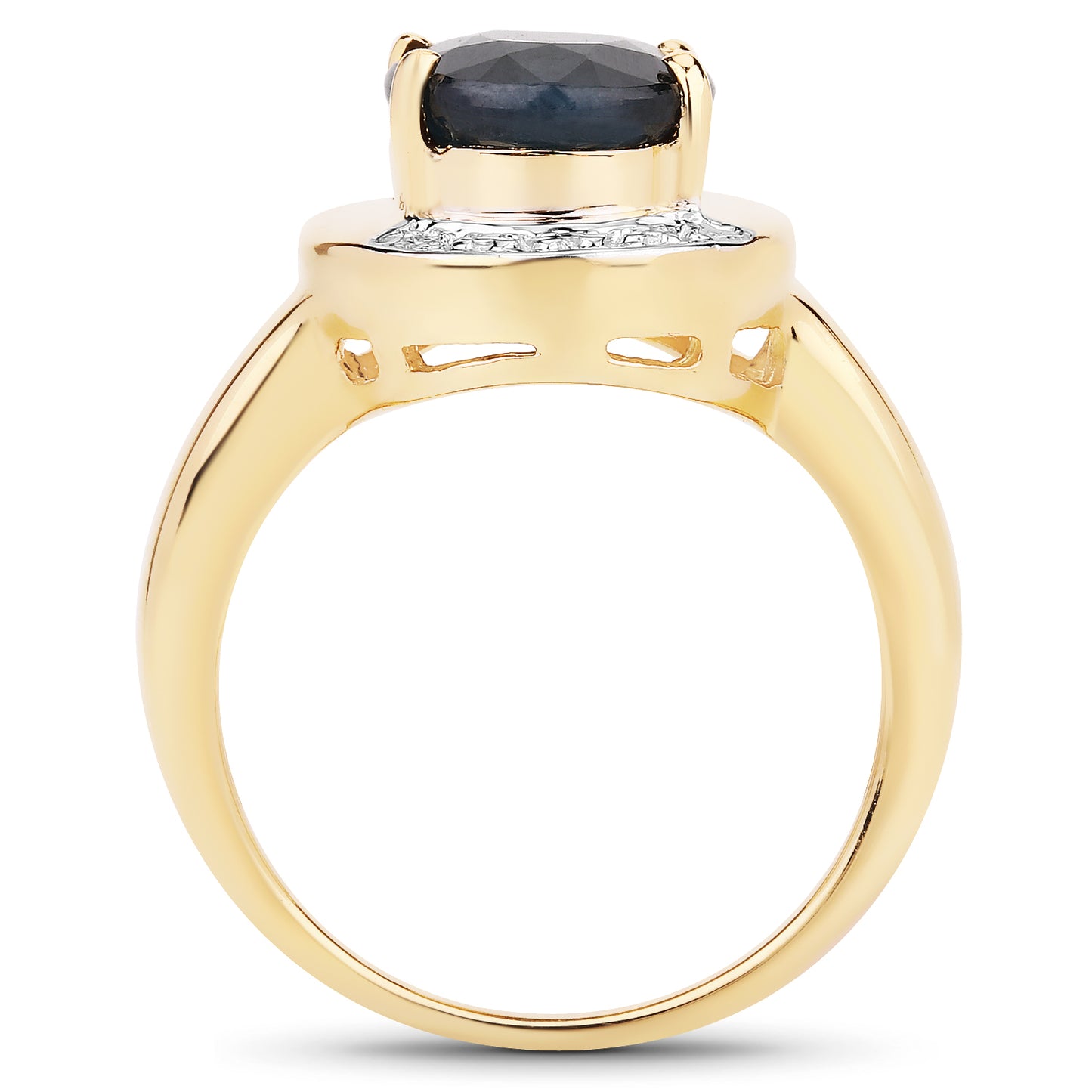 Genuine 14K Yellow Gold Plated Black Sapphire Sterling Silver Solitaire Ring