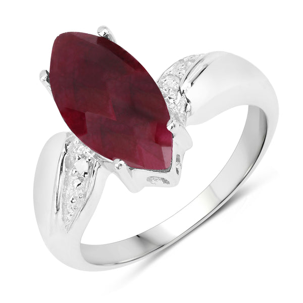 Dyed Ruby and White Diamond Sterling Silver Solitaire Ring