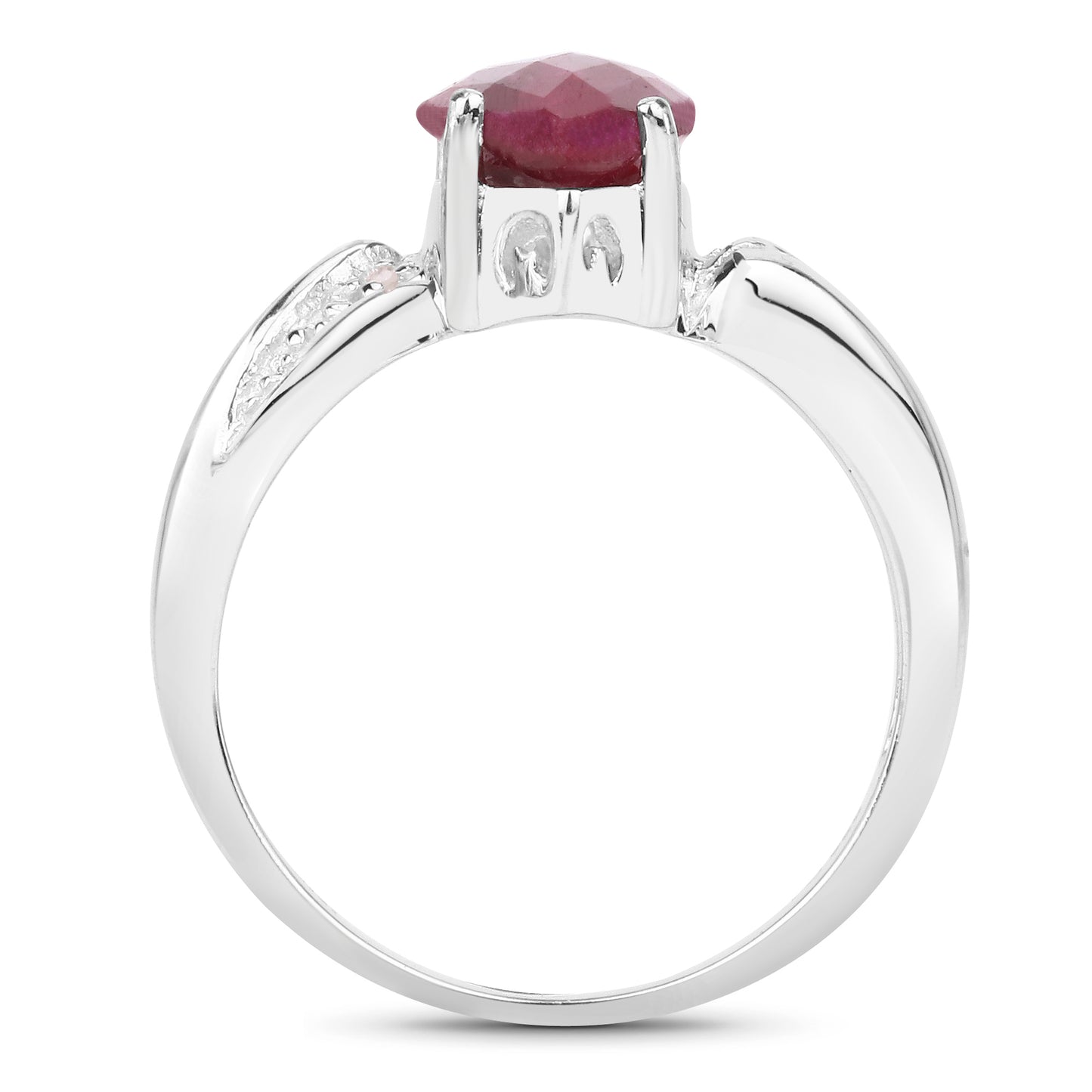 Dyed Ruby and White Diamond Sterling Silver Solitaire Ring