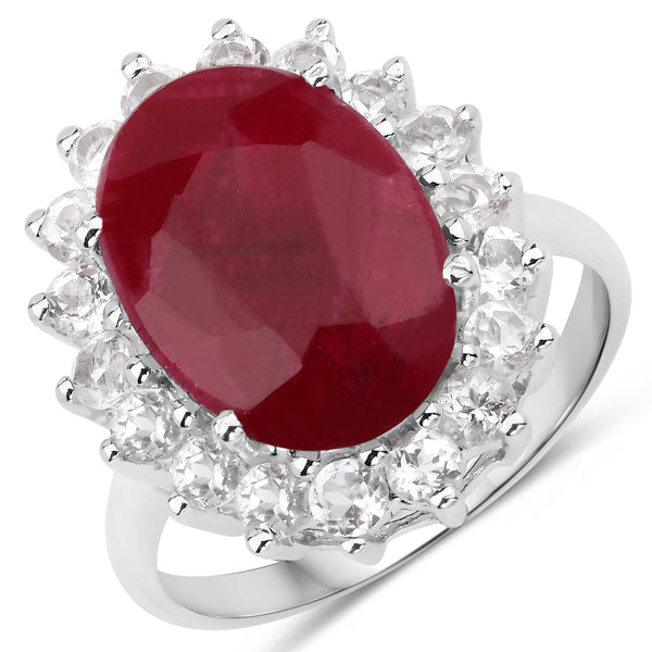 Dyed Ruby and White Topaz Sterling Silver Halo Ring