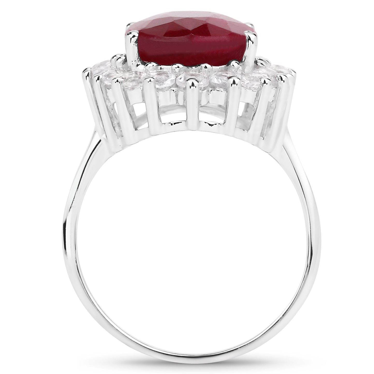 Dyed Ruby and White Topaz Sterling Silver Halo Ring