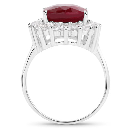 Dyed Ruby and White Topaz Sterling Silver Halo Ring