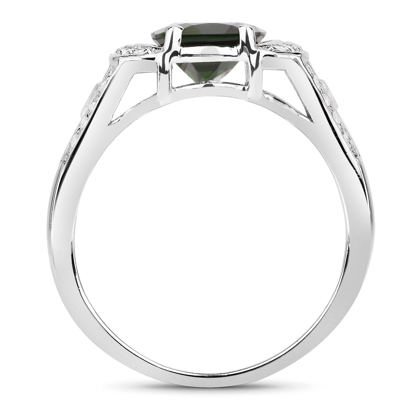 Genuine Chrome Diopside and White Topaz Sterling Silver Graduated Ring