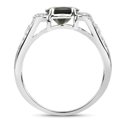 Genuine Chrome Diopside and White Topaz Sterling Silver Graduated Ring