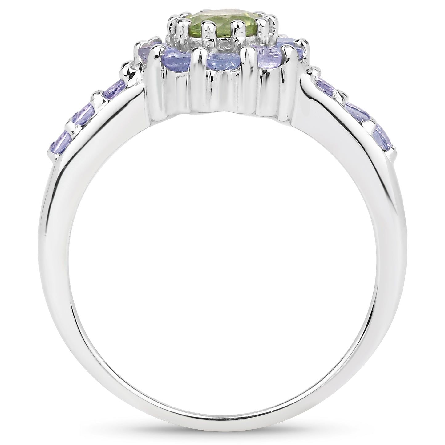 Genuine Peridot and Tanzanite Sterling Silver Halo Ring