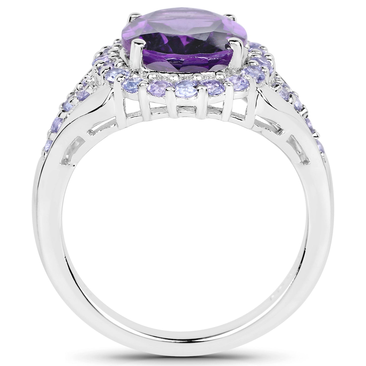 Genuine Amethyst and Tanzanite Sterling Silver Halo Ring